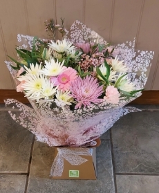 Cream and pink handtied